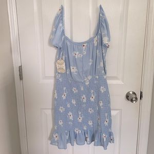 Altar’d State light blue floral smocked mini dress size small NWT